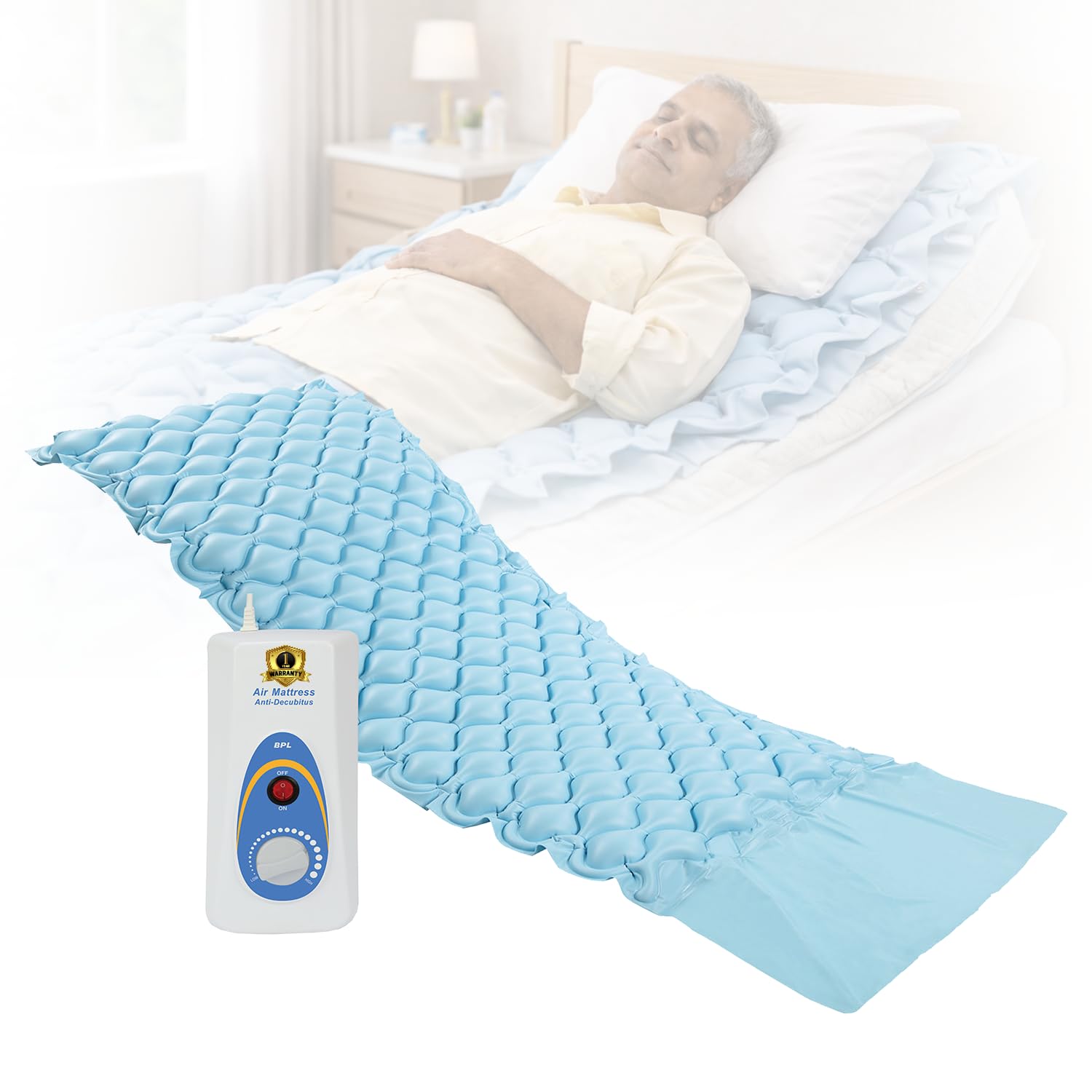 BPL Medical Technologies Air Mattress Therapy for Bed Sores Anti-Decubitus|Bubble Mattress| Anti-Bedsore Air Mattress with Compressor Inflatable Air Bed - Blue