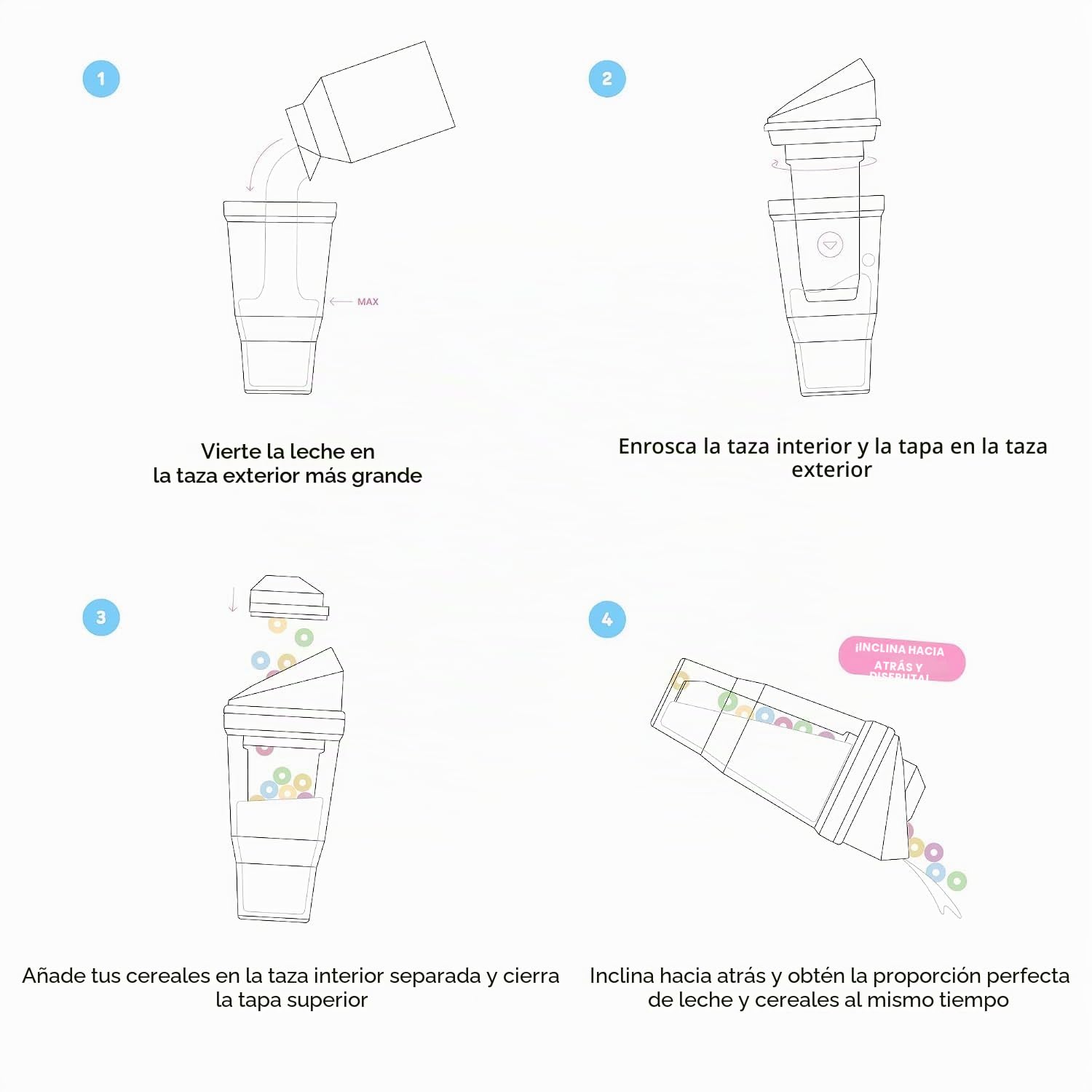 The CrunchCup (XL) - Vaso para cereales portátil. Ni cuchara, ni cuenco, tómate tus cereales cuando estés en movimiento (rosa)