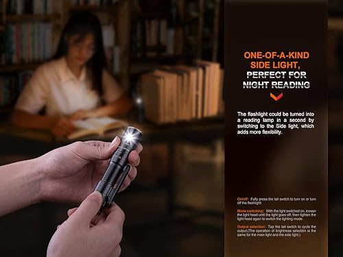 Miniatura 7 de Fenix LD12R Linterna EDC, 600 lúmenes USB-C recargable, compatible con AA, luz de trabajo doble LED principal y lateral con clip magnético y