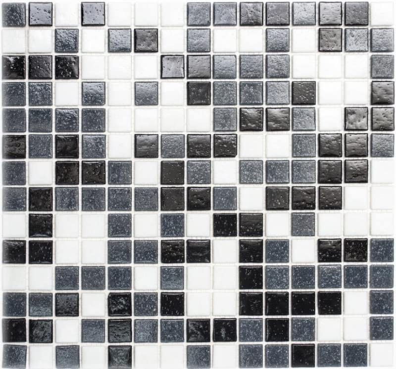 MOS52-0302 Carreaux de mosaïque en verre pour salle de bain, mur de douche, blanc, gris et noir