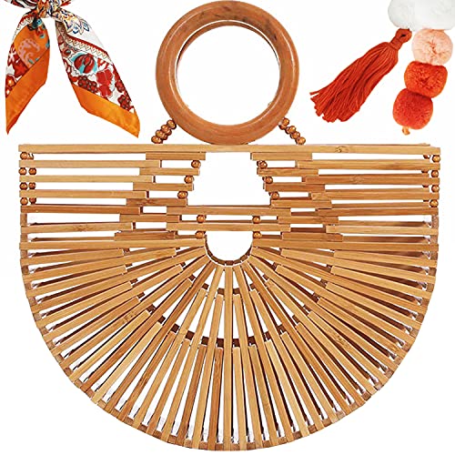 NLK Bamboo Bags for Women, Bamboo Handbags, Large, Bamboo Purse, Bamboo Tote Handbags, Straw Handbag, Handmade, Wooden Handbags, Beach Handbags, Bamboo Tote Bags,Â Scarf Tassel North Land Products