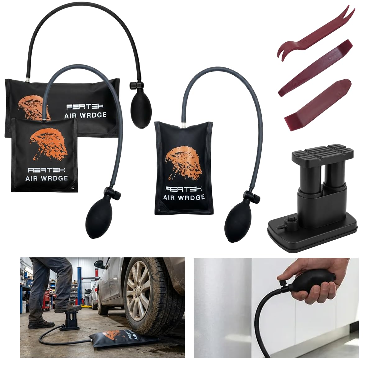 Kit de montage de coussin d'air avec pompe à pied, 3 pièces, coussin de levage gonflable pour portes, fenêtres, voitures, meubles, armoires et appareils ménagers, nylon TPU 840D