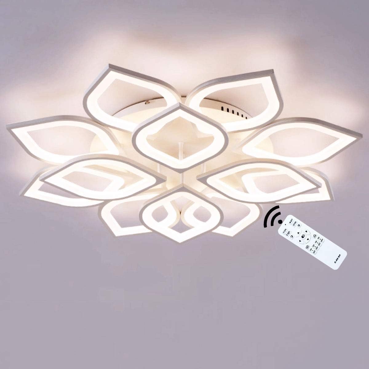 Tnxi LED Ceiling Light dimmable with Remote Control, White Aluminum Ceiling lamp, 90w 6300lm Color Temperature 3000K-6500K 12 Flames,for Living Room, Bedroom, Dining Room, Office,Hallway,etc. 110cm