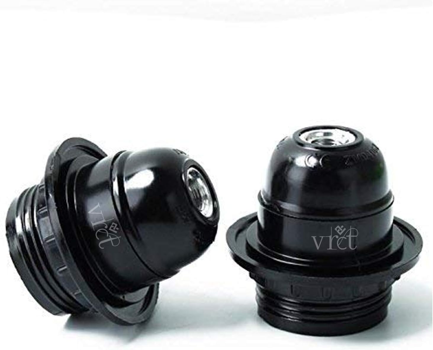VRCT E27 Screw Light Bulb Lamp Holder Base Pendant Bulb Socket- Black, Pack of 2