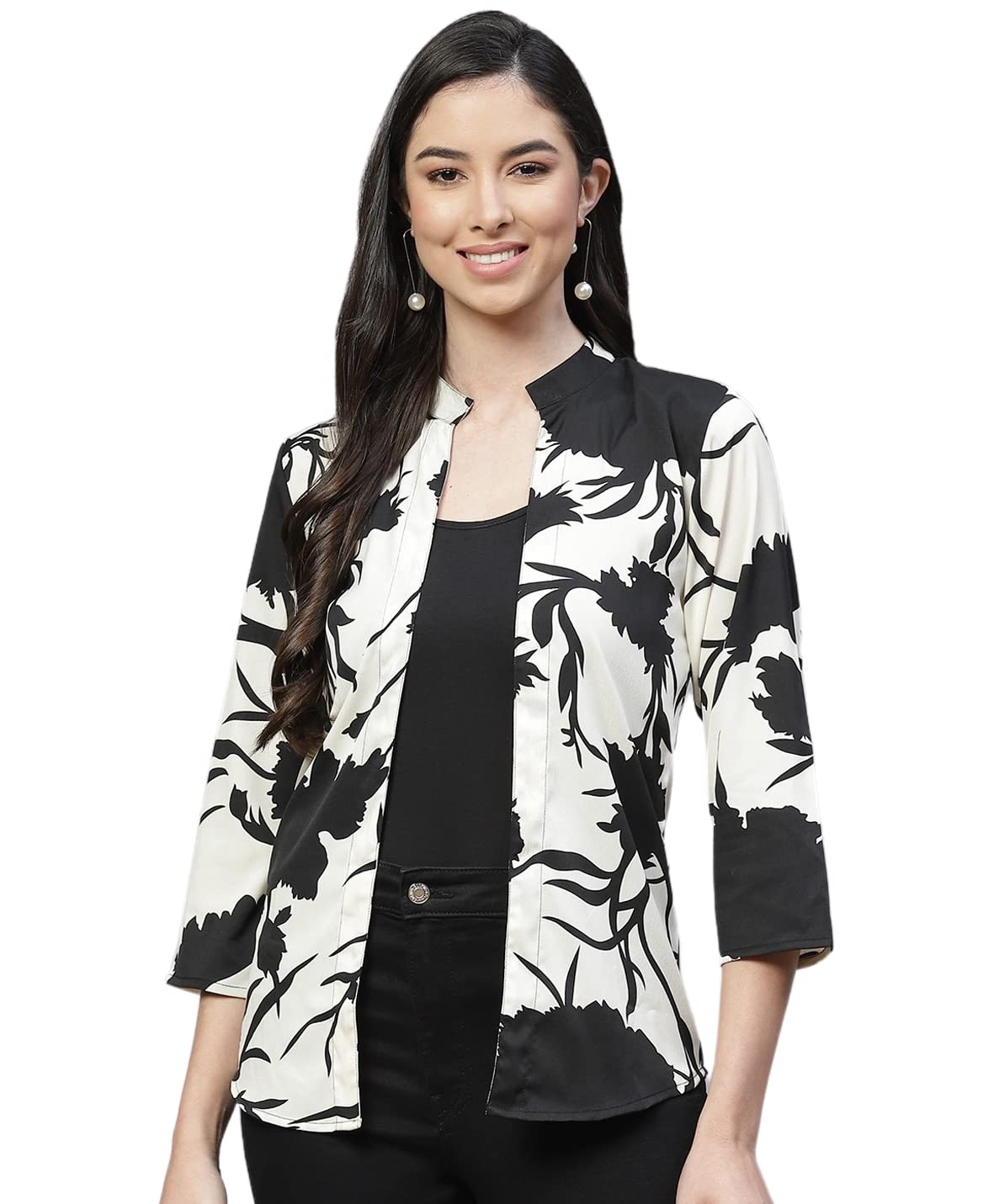 cottinfab Women Black & White Printed Tropical Shrug-picture-55