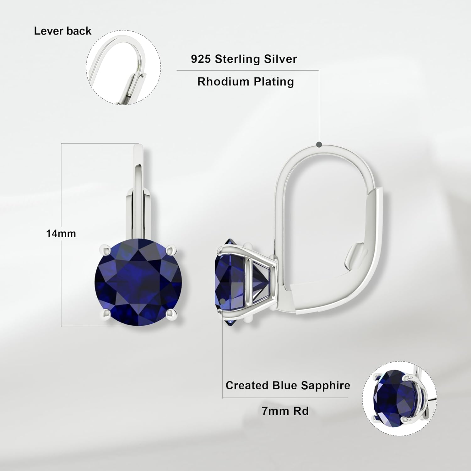 925 Sterling Silver Birthstone Leverback Drop Dangle Earrings for Women with Natural Gemstone for Each of the 12 Birth Months
