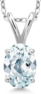 925 Sterling Silver Gemstone Birthstone Pendant Necklace for Women | Ova...