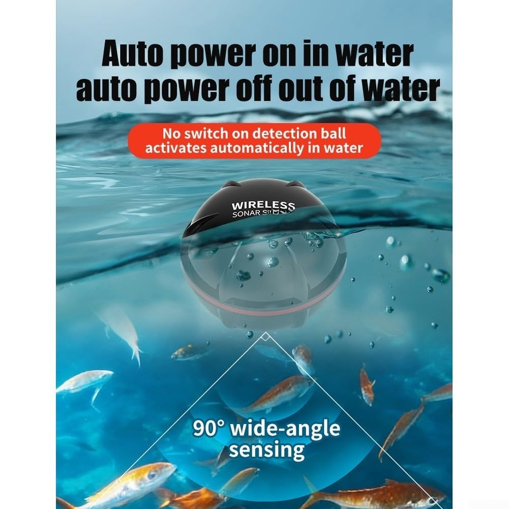 Smart Sonar Fish Finder Funkcja automatycznego włączania i wyłączania | Zasięg bezprzewodowy 100 m, szeroki skanowanie 90°, wykrywa ryby i teren, idealny do dużych jezior, obszarów przybrzeżnych