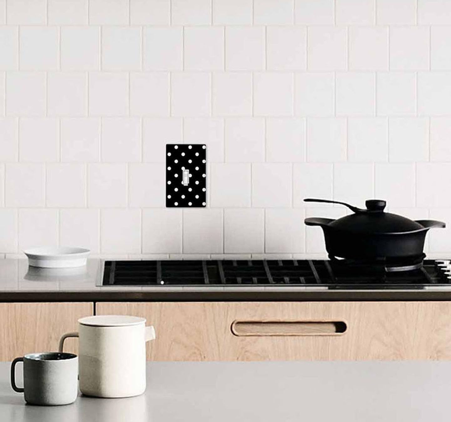 Moslion Black White Polka Dots Single Toggle Wall Plate Vintage Spots Light Switch Outlet Cover Plug Decor Home Office Living Room