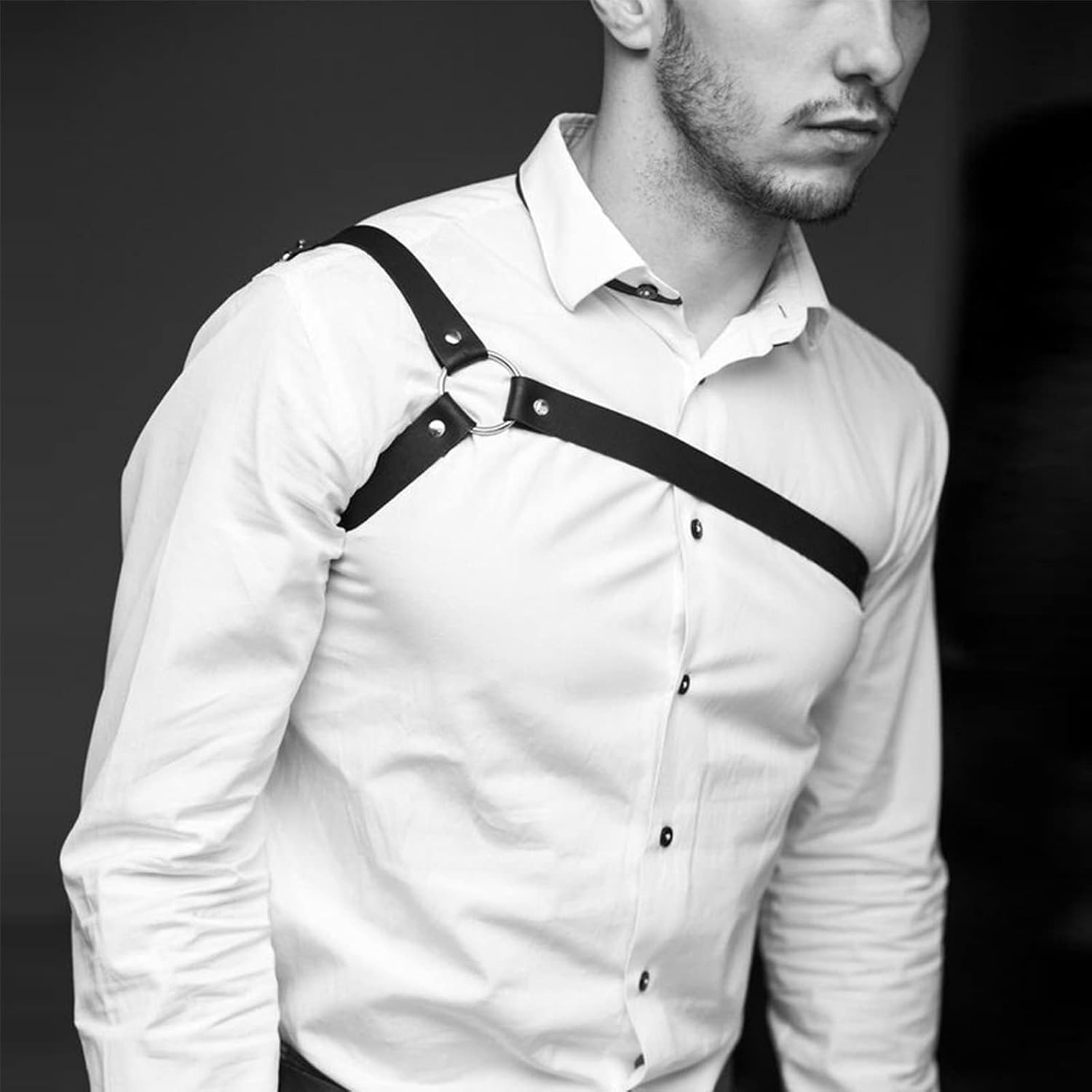 Men Body Chest Harness Belt Strap, Faux Leather Punk Chest Harness Belt with Adjustable Buckles, Masquerade Cosplay Costume Nightclub Party Club Bar Clubwear