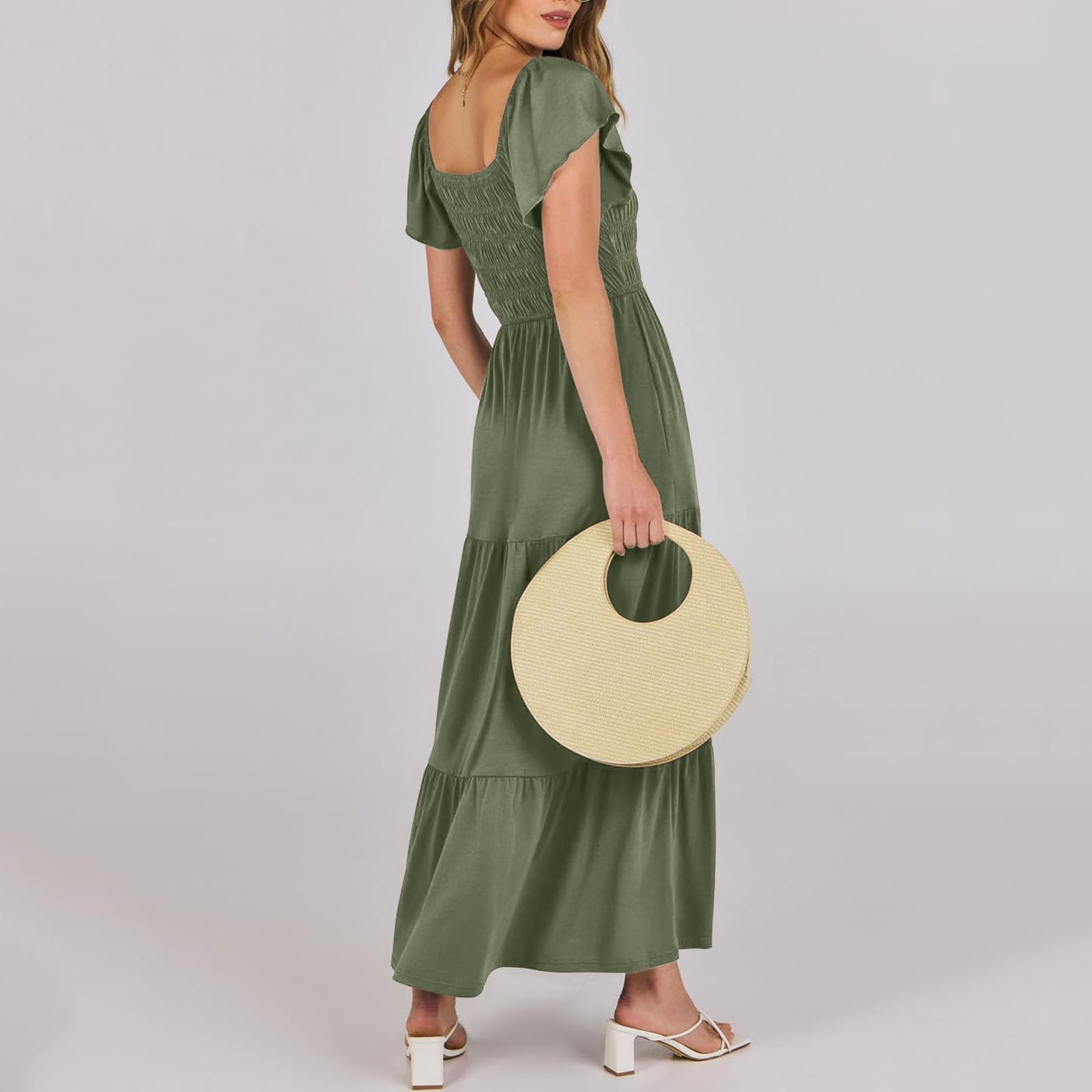 Vestido largo de verano para mujer, informal, manga corta, cuello en V, cintura elástica