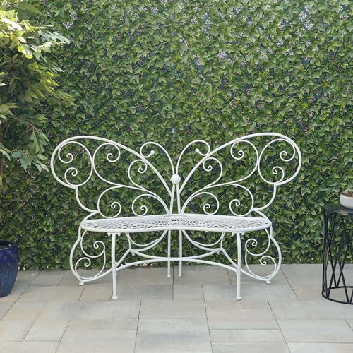 Alpine Corporation 62"L Indoor/Outdoor 2 Person Metal Butterfly Shaped Garden Bench, White