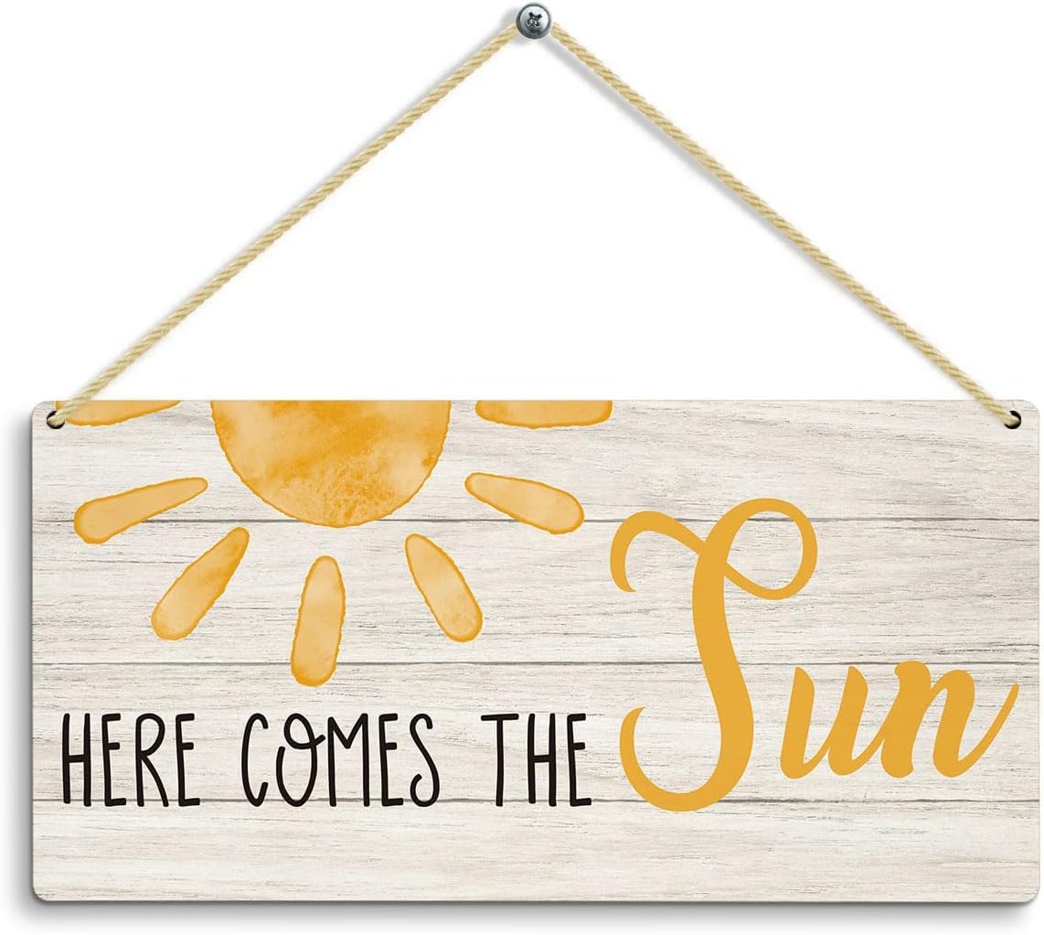 Pibonto Women's Wall Art Summer Decor, Summer Decorations For Home Office Door Decor Signs, Summer Sign, Here Comes The Sun Sign, Summer Front Door Wall Hanging Plaque Decor 5X10 Inch