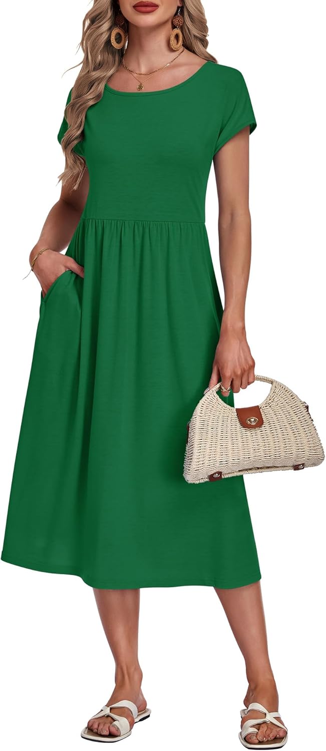 AUSELILY Women's Summer Short Sleeve Midi Dresses Round Neck Loose Dress with Pockets 2026 New - Image 2