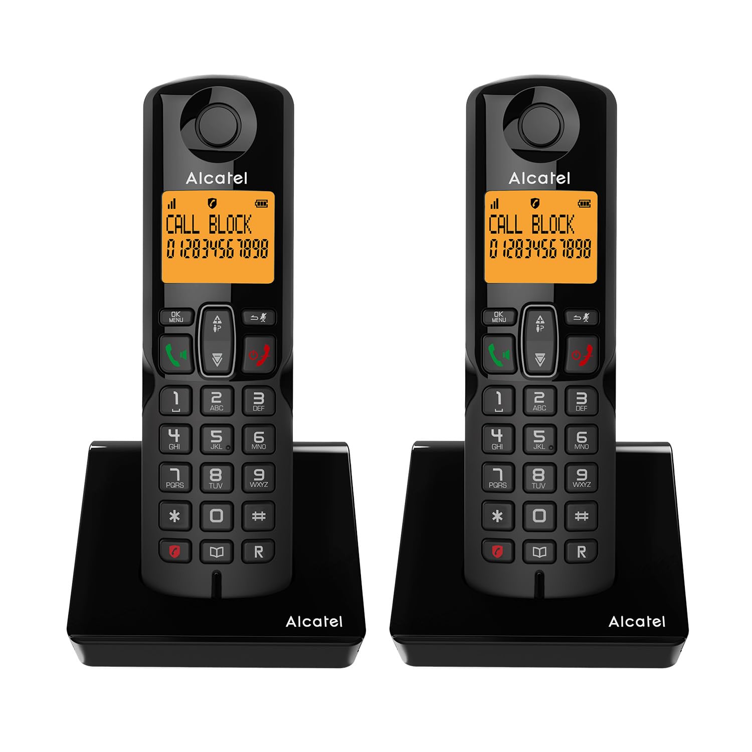 ALCATEL S280 Dúo - Teléfono Inalámbrico DECT - Diseño Compacto - Gran Pantalla Retroiluminada - Manos Libres - Bloqueo de Llamadas - Agenda 50 Contactos - 2 terminales - Negro