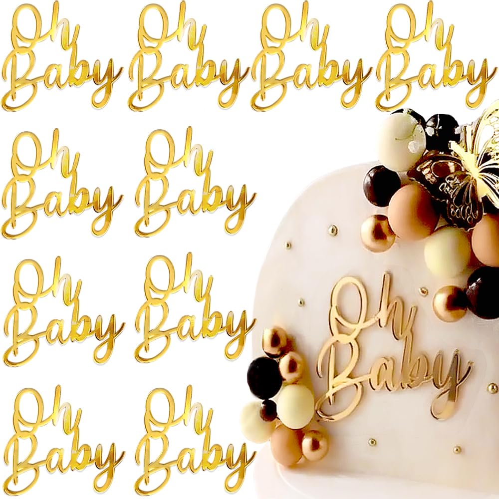 Gold Acrylic Oh Baby Sign Cake Topper Kit - Boys & Girls Birthday Decorations