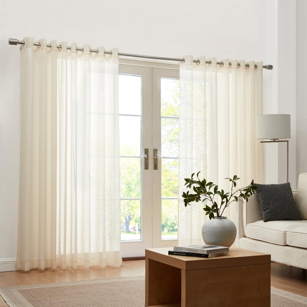 Elrene Home Fashions Carmen Extra Wide Indoor/Outdoor Sheer Grommet Window Curtain Panel, 114"x108" (1, Ivory - Image 3