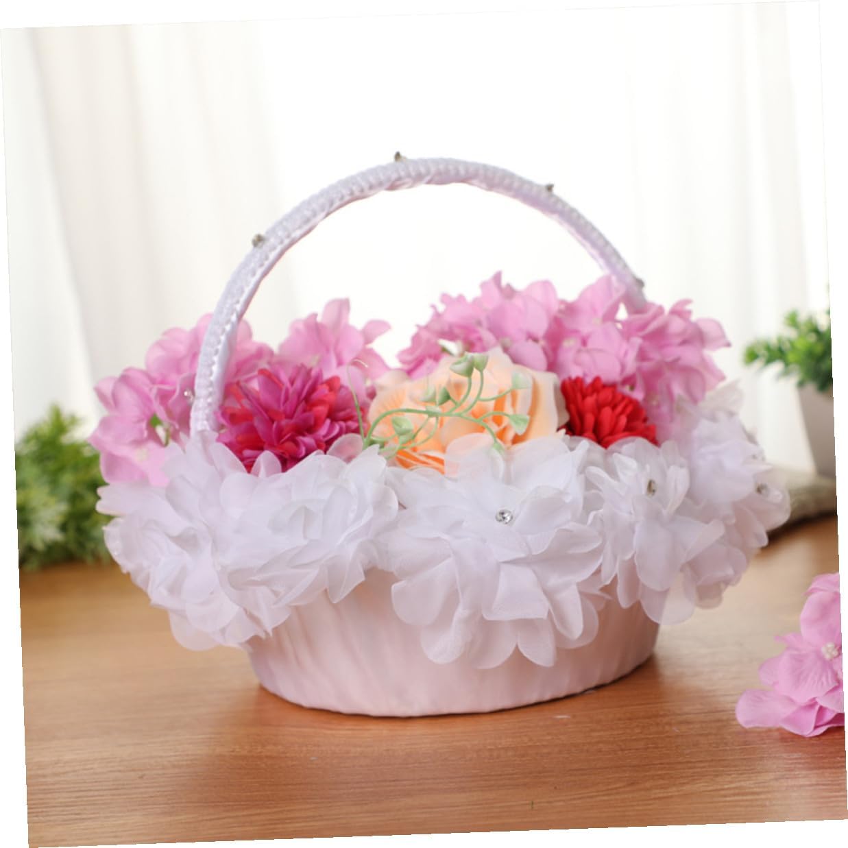 Floral Girl Basket Wedding Confetti Basket White Lace for Wedding Ceremony Party Supplies with Handle