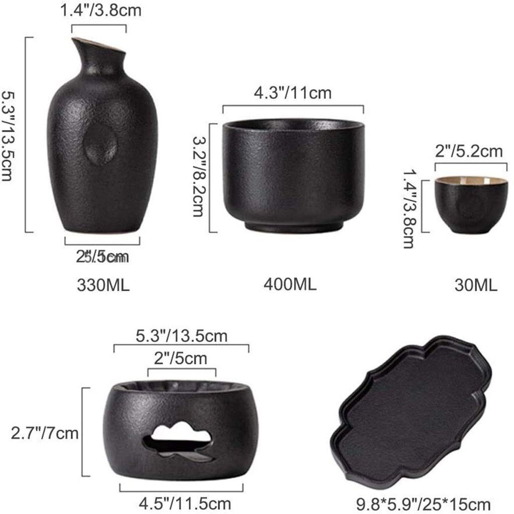 Ensemble de 8 Tasses à saké Traditionnelles en céramique émaillée Noire, Verre à vin Artisanal (avec Four à Bougie et Isolation) Meilleur Cadeau pour Le Service de saké Chaud/Froid