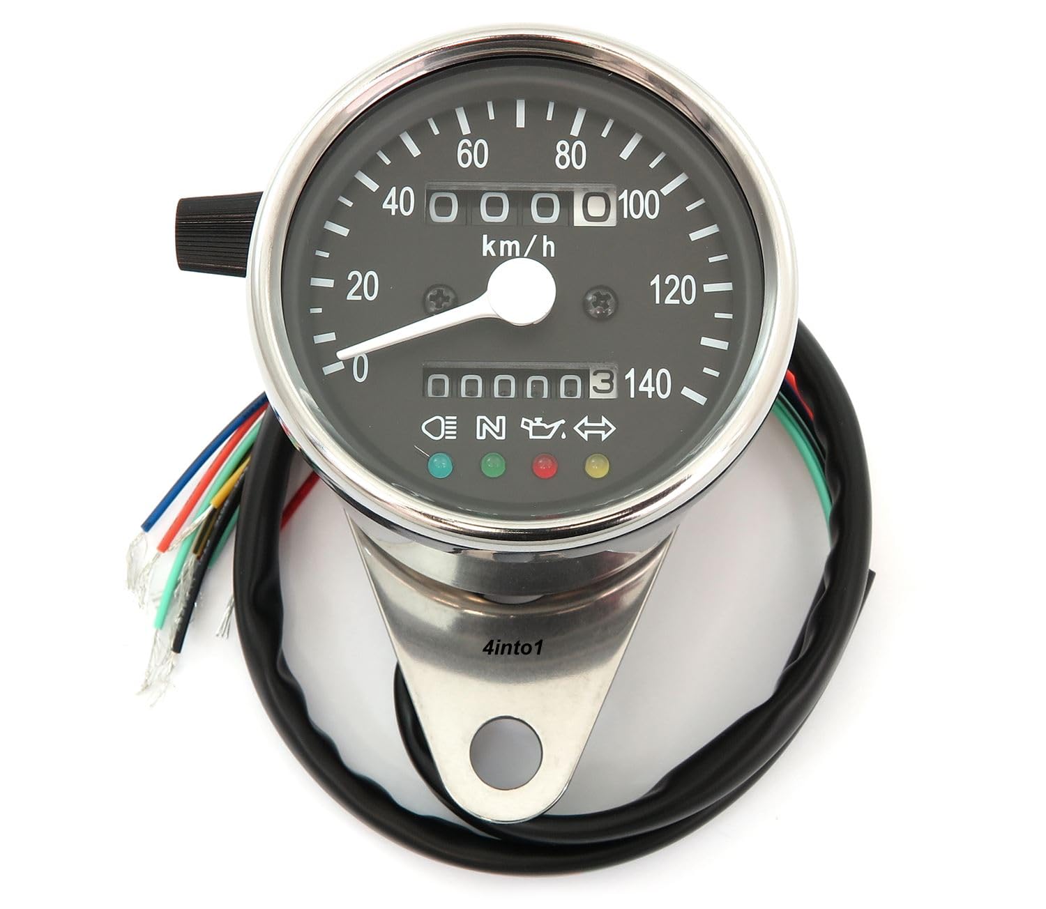 Mini Speedometer w/Indicator Lights & Trip Meter - 1400:60 - Chrome & Black - KMH