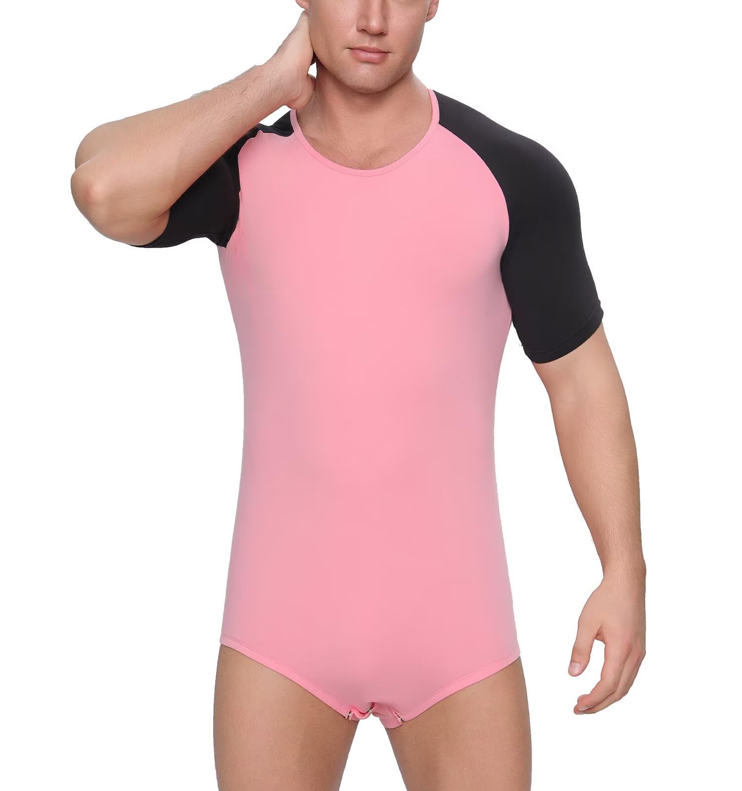 Landofgenie Herren Bodysuit Pyjama Botton Crotch Top Shirt Raglanärmel Onesie Rompers für Männer Mehrfarbig