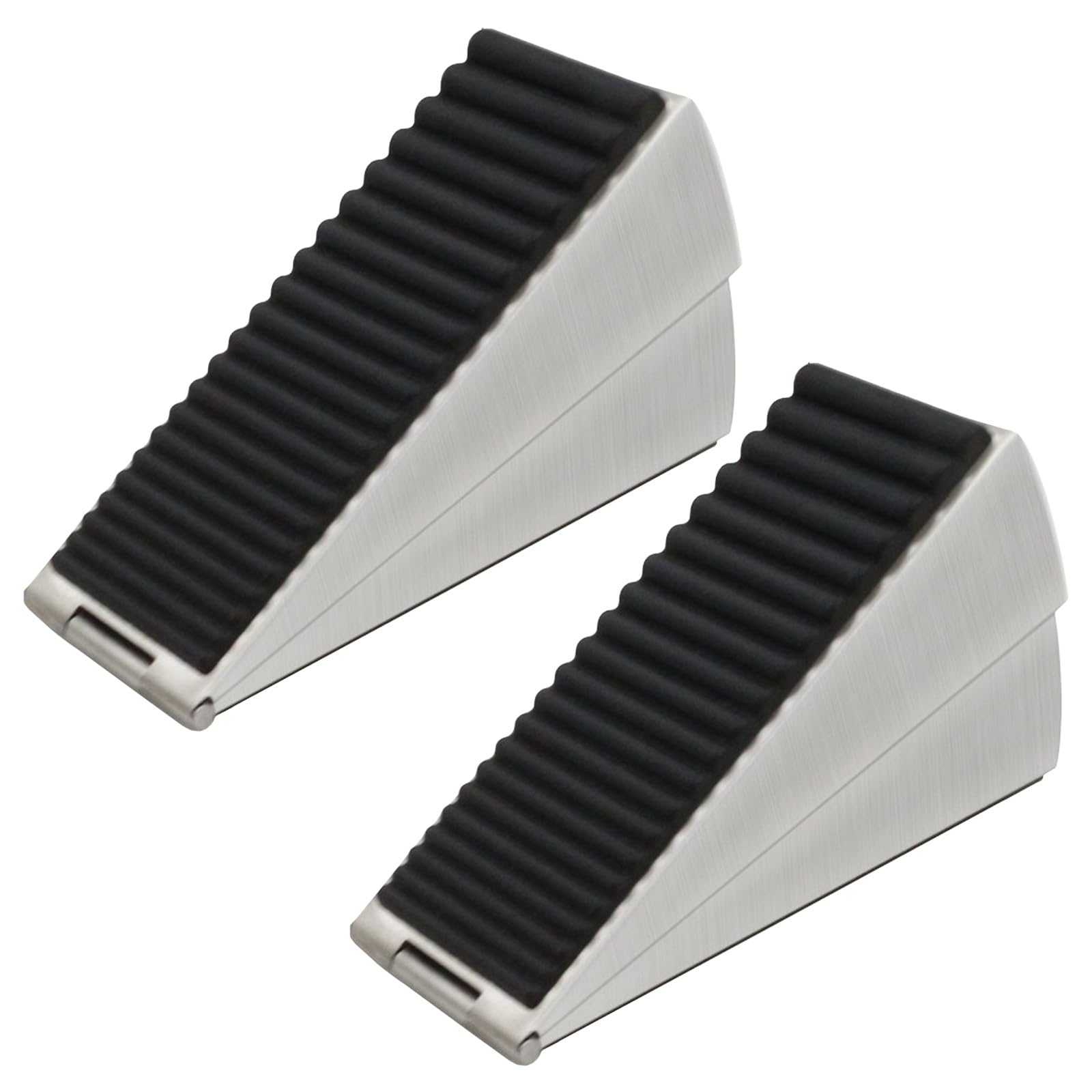 Strongest Large Door Stopper 2PCS, Heavy Duty Door Stop Wedge Tall Door Stoppers for Bottom of Door, High Adjustable Spring Loaded Stainless Steel+Rubber Door Stop Suits Any Heavy Door (2PCS Silver)