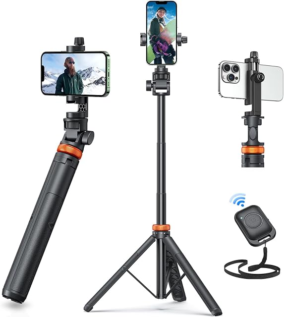 EUCOS 62" Téléphone Tripod, Tripode pour iPhone & Selfie Stick avec télécommande, support de téléphone portable extensible & Voyage Tripod, Tripode le plus solide pour téléphone compatible avec iPhone/Android