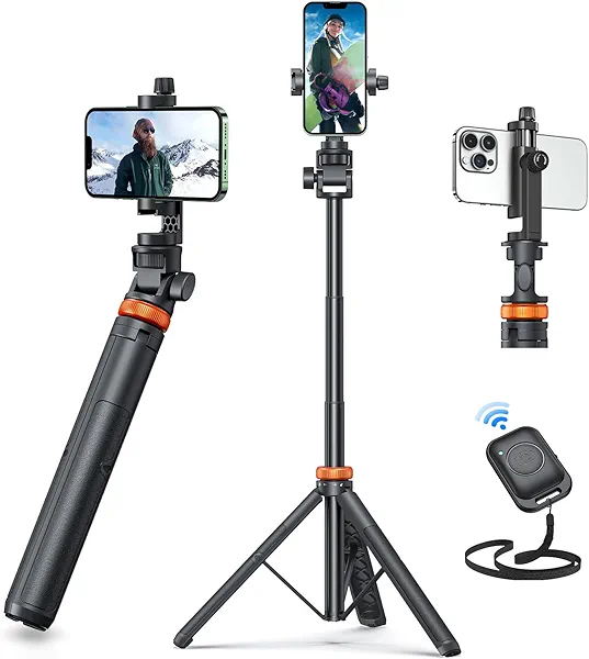 EUCOS 62" Phone Tripod, Tripod for iPhone & Selfie Stick 𝖳ripod with Remote, Extendable Phone 𝖳ripod Stand & Travel 𝖳ripod, Solidest Cell Phone Tripod Compatible with iPhone/Android