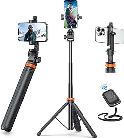 EUCOS tripé 62" para Celular, Suporte para iPhone e Bastão de Selfie com Controle Remoto, Extensível Suporte para Celular de Viagem, o Tripé Mais Robusto para Celular Compatível com iPhone/Android