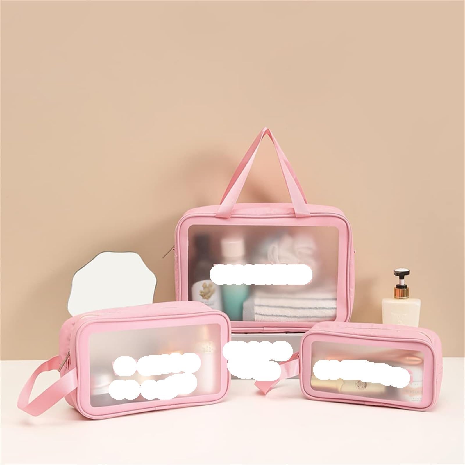 Porta Trucchi Pochette Trucchi Borsa da toilette da viaggio trasparente Borsa for cosmetici Borsa da toilette da viaggio trasparente da donna Trousse Trucchi Donna(Pink,24cm)