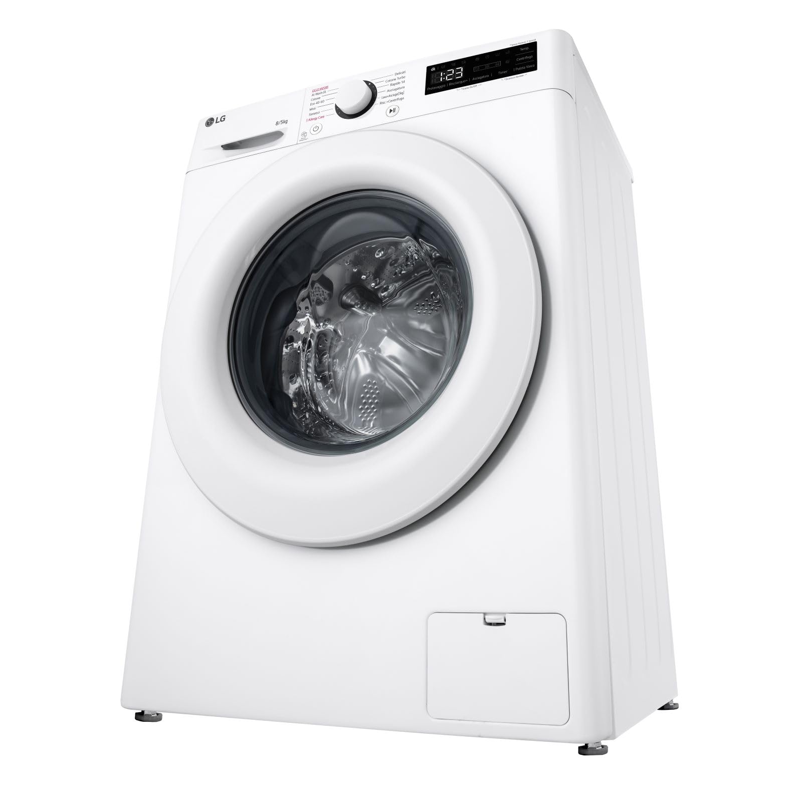 LG D2R3S08NSWW Lavasciuga Slim 8/5kg AI DD, Classe E, 1200 Giri, AI Wash, Vapore