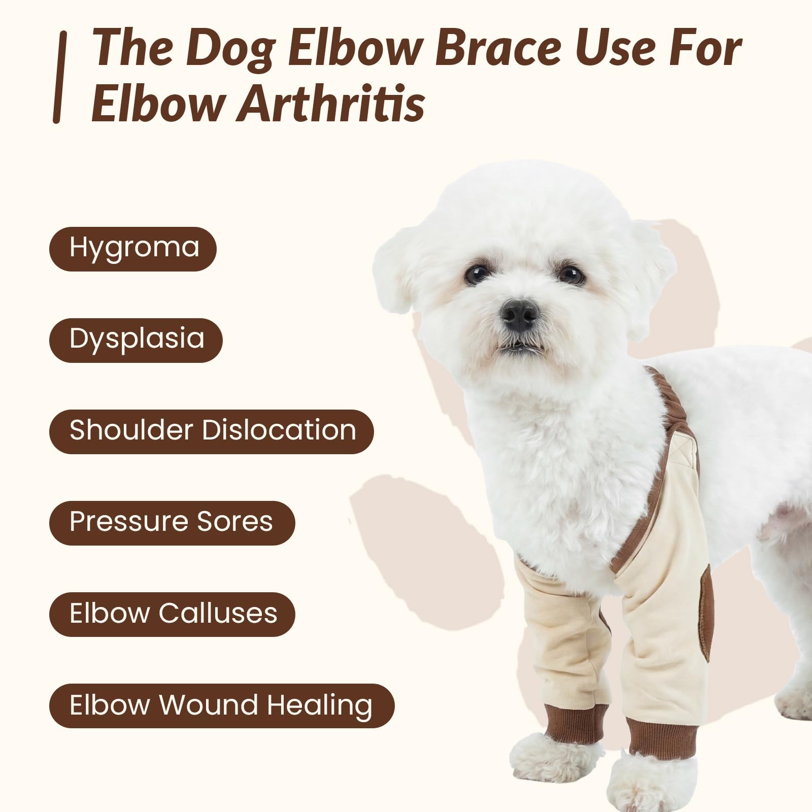 Ellenbogenbandage Hund Ellbogenschoner für Hunde Vorderbein Bandage Schulterverstellbar Ärmel Vorderbein Verdickte Ellenbogenpolster Arthrose Wundschutz Große Hunde Braun 3XL