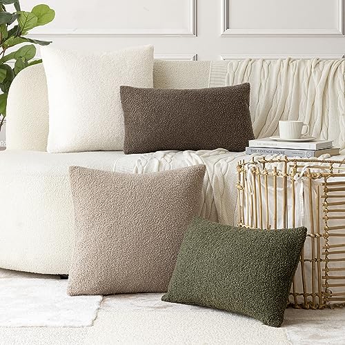 Image of Foindtower Pack of 2, Curly Faux Fur Decorative Throw Pillow Covers Soft Fuzzy Plush Cushion Case with Zipper Cozy Pillowcase for Home Living Room Couch Bed Sofa 16 x 16 Inch, Beige