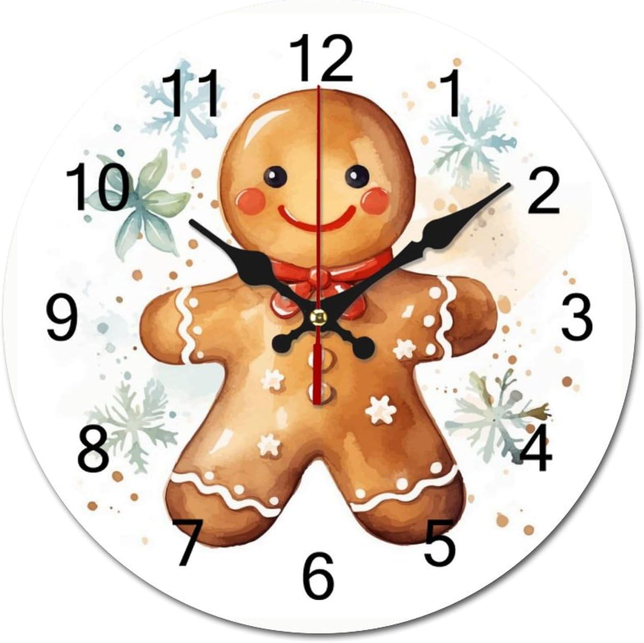 wood wall clocks battery operated silent non-ticking cute christmas gingerbread snowflake round accurate bathroom clock living room kitchen bedroom office decor 12inch