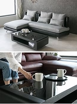 Amazon.co.jp: lushroom センターテーブル モダン ガラス 黒 120