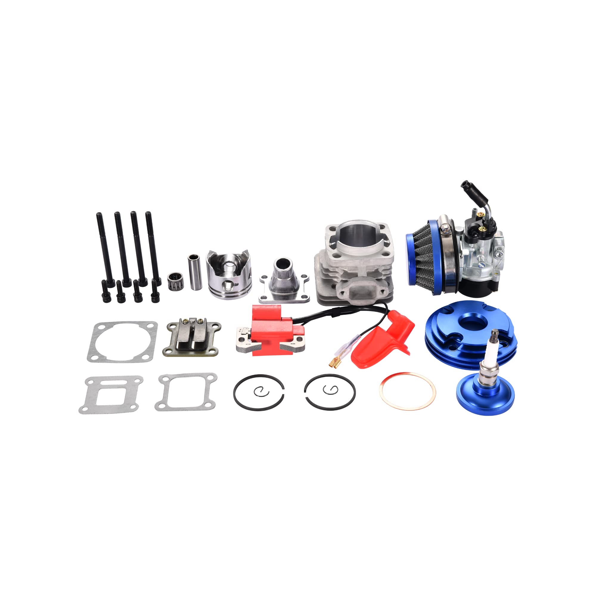 WOOSTAR 44mm Big Bore Cylinder with Air Filter with Ignition Coil and Piston Engine Rebuild Kit Replacement for 2 Stroke 43cc 47cc 49cc Mini Pocket Bike Gas Moped Scooter Blue