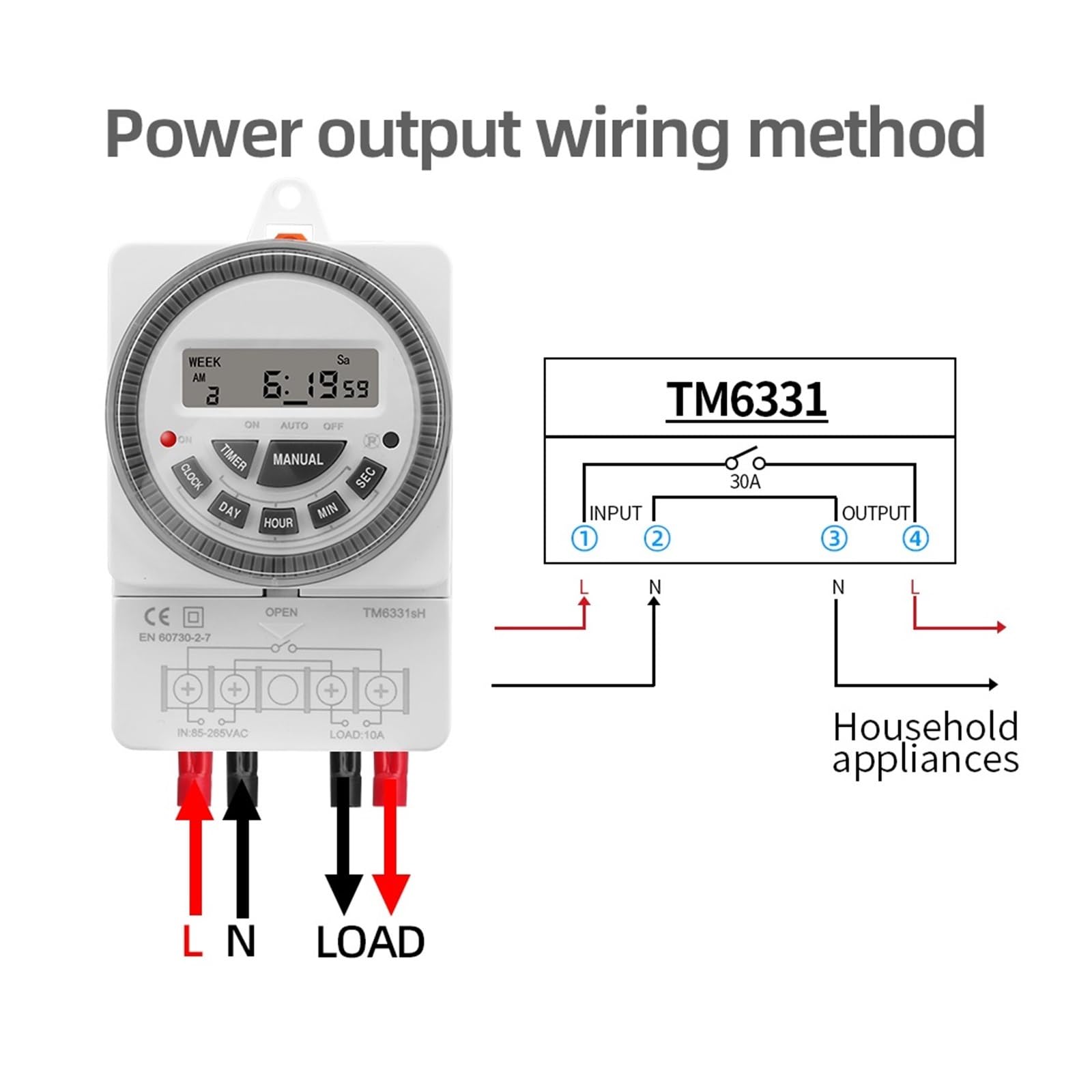 Interruttore temporizzatore programmabile Intervallo di 1 secondo Alimentazione 220 V CA 7 giorni settimanali Illuminazione elettronica digitale programmabile Interruttore timer giornaliero con coperc