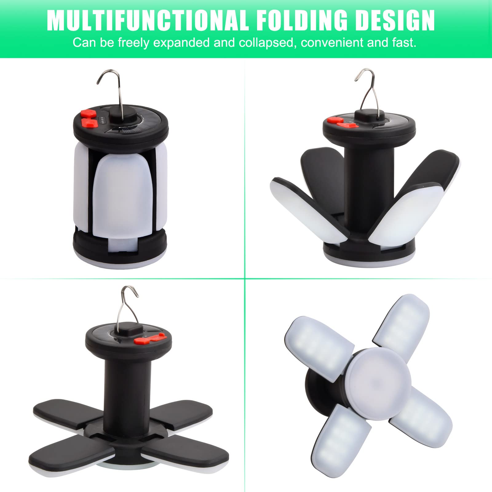 Lampe De Camping LED,Ultra Bright Lampe Camping Pliable Extérieur Résistant à L'eau, Rechargeable Lampe De Poche Randonnée - Sport