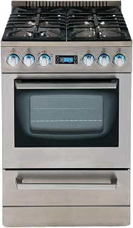 Avanti Gas Range Oven ELITE Series, Compact Freestanding Design, 2.6-Cu.Ft. Capacity 4 Sealed Burners with Electronic Ignition, Includes Broiler Storage Drawer and Accessories,24-Inch, Stainless Steel