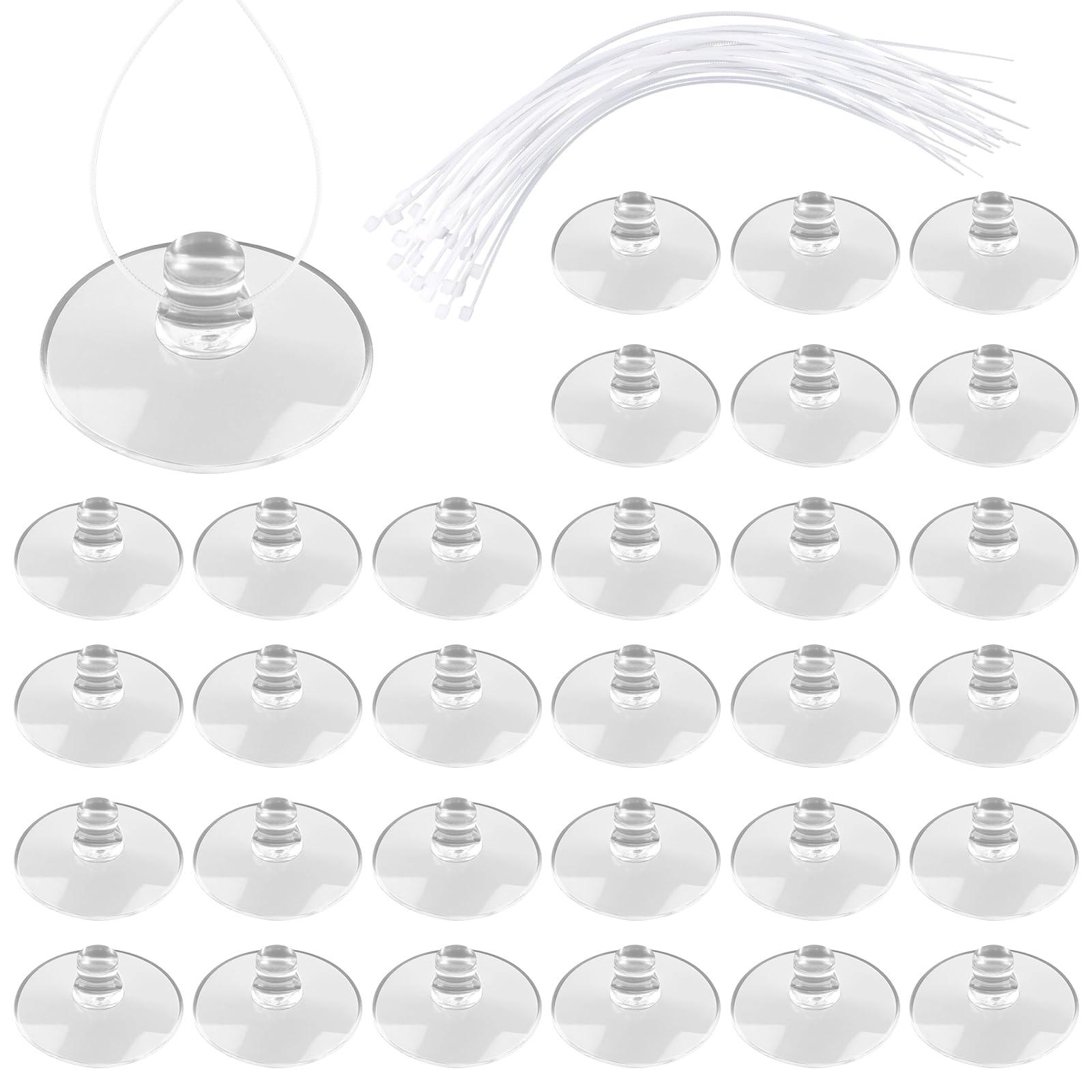 30 Pcs Aquarium Suction Cups with 30 Pcs Adjustable Zip Ties Set, Clear Fish Tank Suction Cups Without Hooks, Small Suction Cups for Aquarium Fish Tank Decoration Moss Shrimp Nest Reptile Hammocks