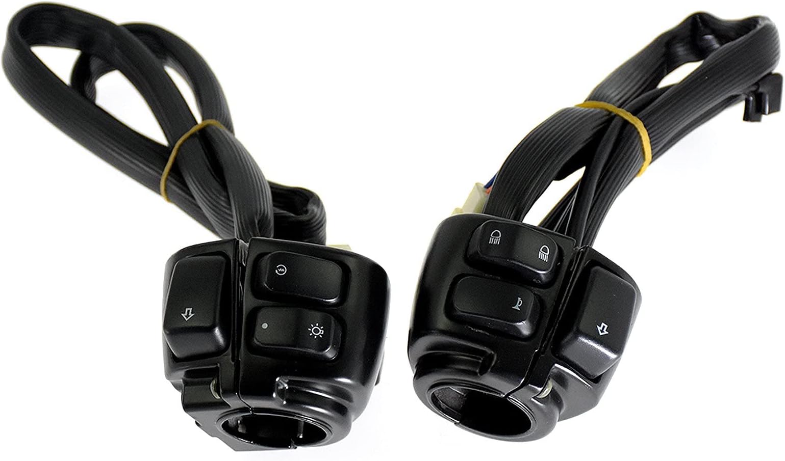 HDBUBALUS 1" 25mm Handlebar Switch Control with Wiring Harness Fit for Harley Sportster Dyna Softail Touring Black 1 Pair