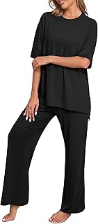 Womens Pajamas Sets 2 Piece Lounge Set Short Sleeve Tops and Long Pants ...