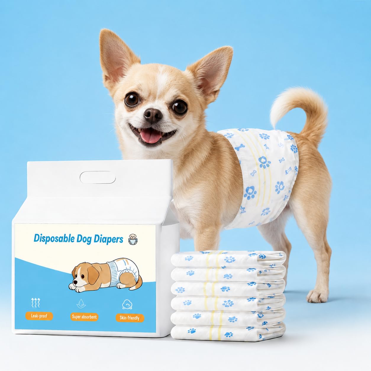 Disposable Dog Diapers - Dog Nappies 20 Count Male Dog Wraps Wetness Indicator, Ultra Absorbent Puppy Diapers Male for Excitable Urination or Incontinence Leak-Proof Protection