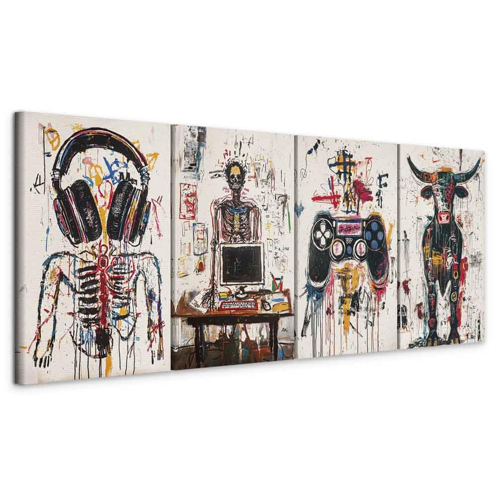 murando - Set di 4 Quadri Fonoassorbenti Decorativi Componibili Graffiti Musica e Gaming 240x90 cm Ciascuno delle Dimensioni di 60x90cm - Collage - Quadro Moderno - Protegge da Rumori i-H-10011-b-a