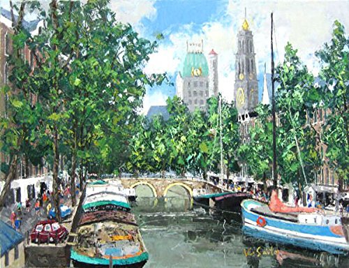 油絵 運河【アムステルダム⠀】 斉藤 要 「 アムステルダムの運河 」 油絵 ・ 油彩画 F4 ( 4号