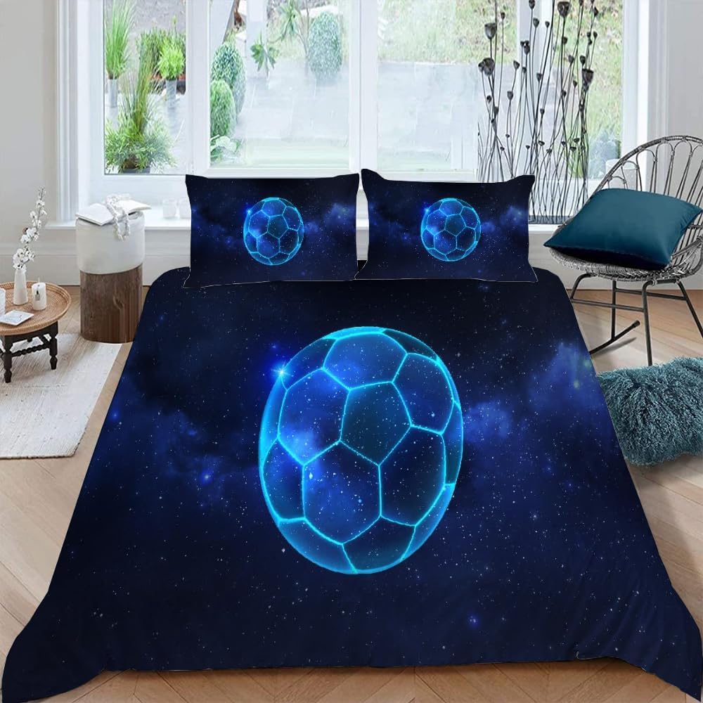 Gegeryozer Set Biancheria da Letto da Calcio 220×240 cm 3D Copripiumino da Calcio per Bambini Copripiumino da Calcio a Tema Sportivo in Microfibra per Bambini + 2 Federe 50 x 75 cm(ZQ2