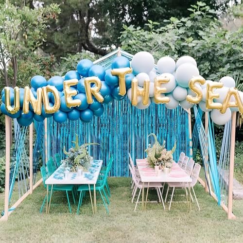 Image of Crosize 8 Pack 3.3 x 9.9 ft Blue Foil Fringe Curtains Party Decorations, Blue Tinsel Curtain Backdrop for Parties, Door Streamers, Glitter Streamer Backdrop for Birthday Decoration