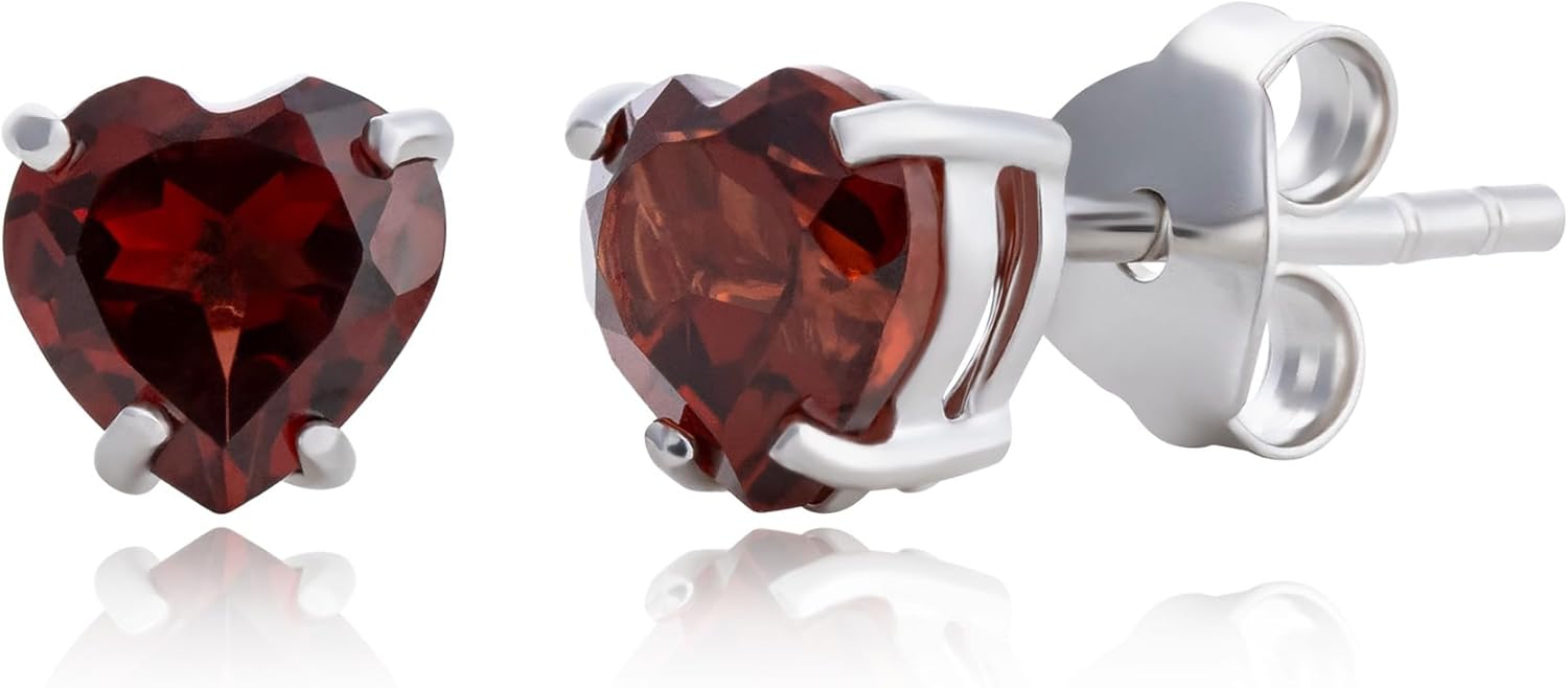 10k White Gold Heart Stud Earrings for Women with Birthstone by MAX + STONE