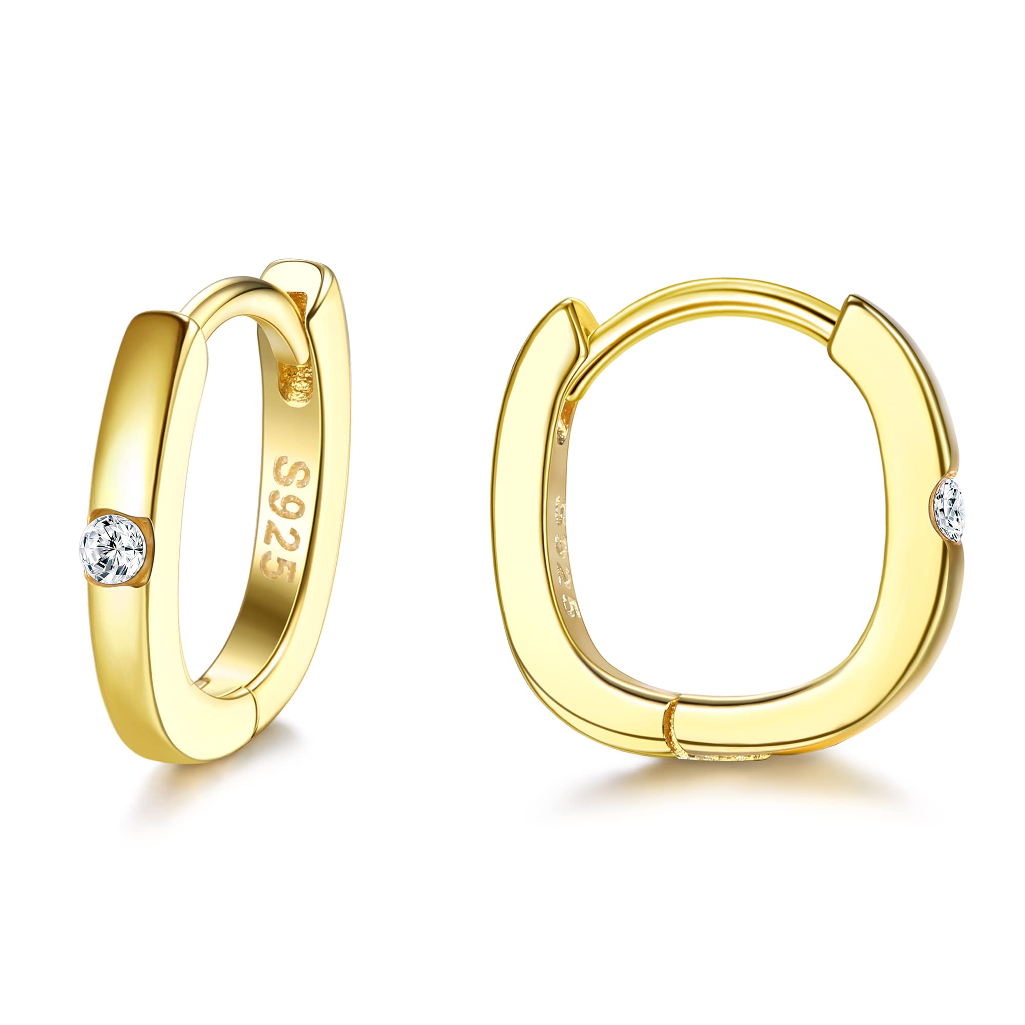 ORAZIOPendientes de Aro Huggie de Plata de ley 925 para Mujer Pendientes de aro Ovalados Chapados en Oro de 18 Quilates Pendientes de Aro Geométricos en Forma de U en Oro Blanco y Oro Amarillo