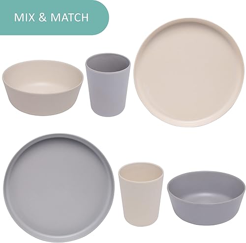 Miniatura 7 de Stephan Roberts Home STRB-BF12W-12 Stephan Roberts - Juego de vajilla de bambú ecológica de fibra de bambú, 12 piezas (cuencos de cereales, platos